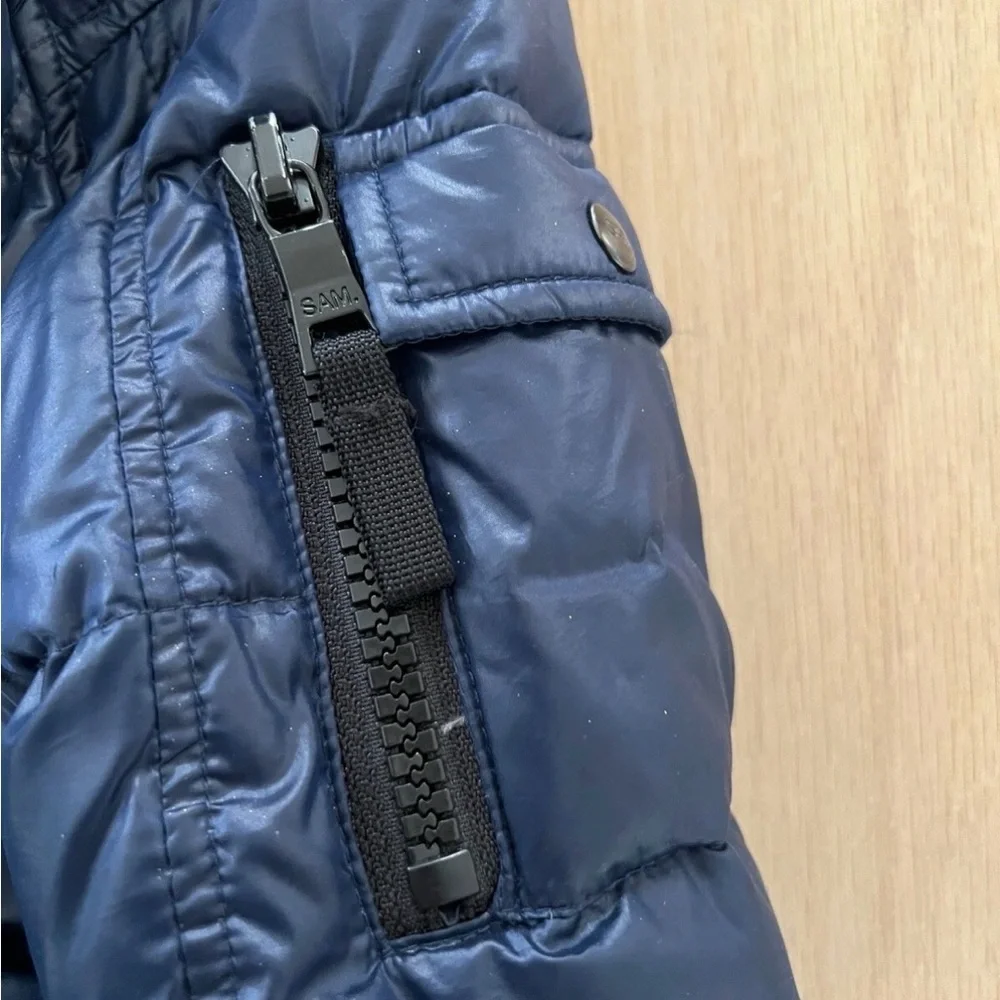 Sam. Girls Elsa Hooded Down Jacket in Navy, Size 14